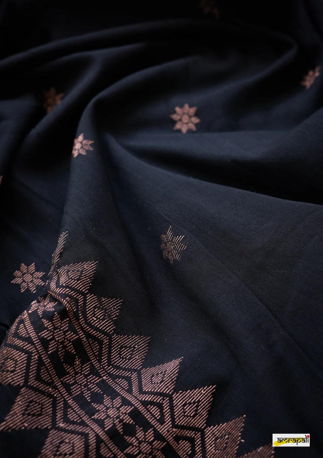 Black Kanjivaram Silk Saree with Subtle Floral Accents for Timeless Grace - Outfit Odessey