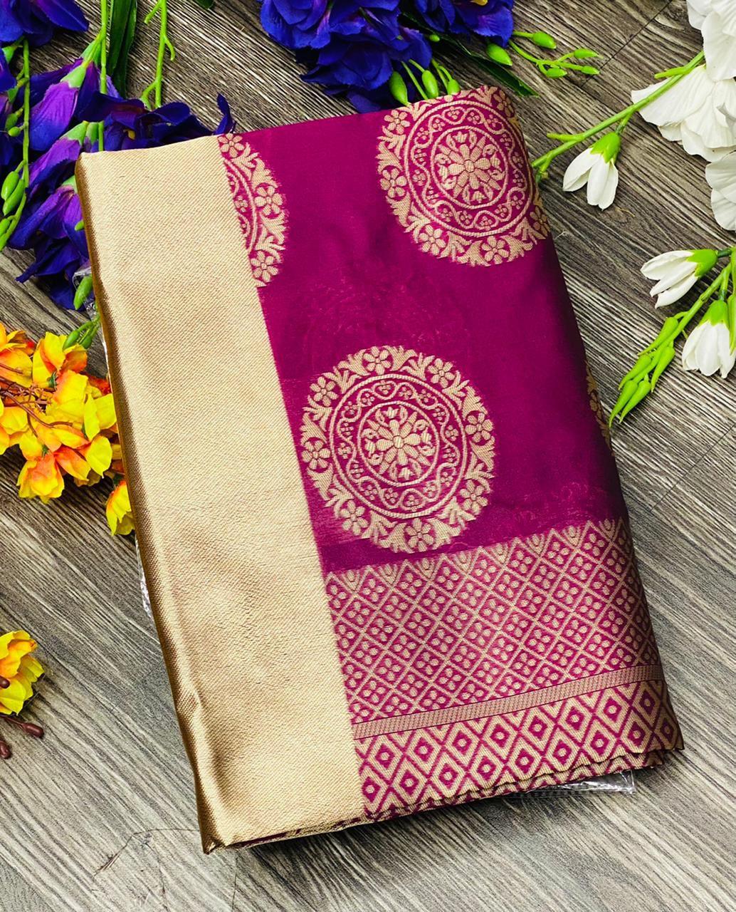 Wine Red Kanjivaram Saree with Mesmerizing Gola Patti Design - Outfit Odessey