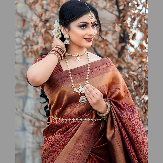 Magic of Silk: Wine color Banarasi Saree