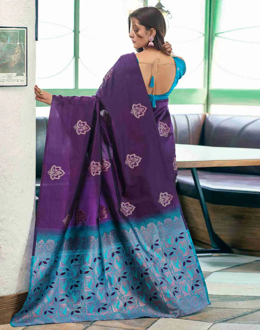 Majestic Purple Printed Silk Saree