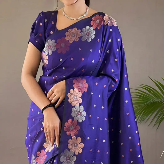 Royal Blue Banarasi Silk Saree with Exquisite Floral Weave 🌸