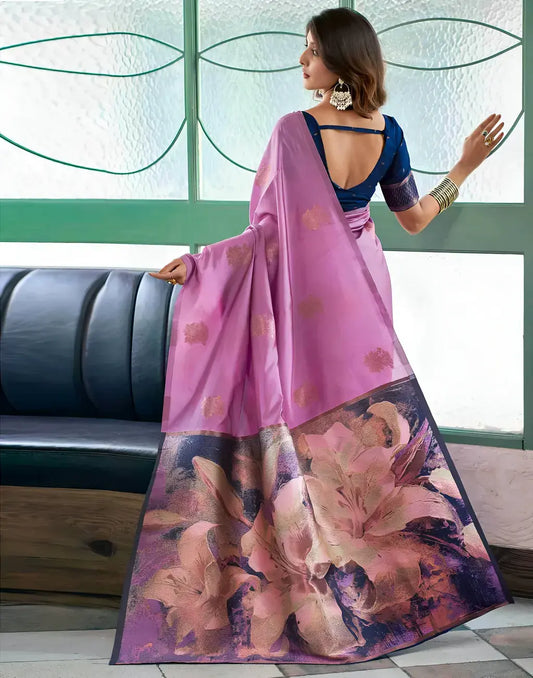 Elegant Light Purple Floral Printed Silk Saree for Special Occasions