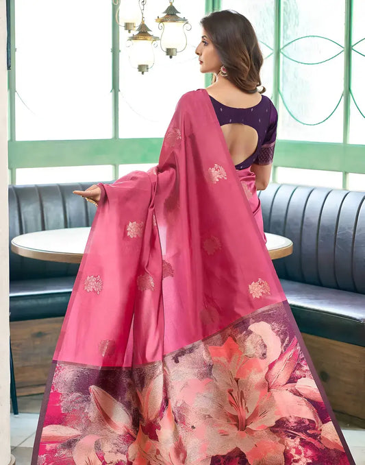 Elegant Pink Floral Printed Silk Saree for Special Occasions