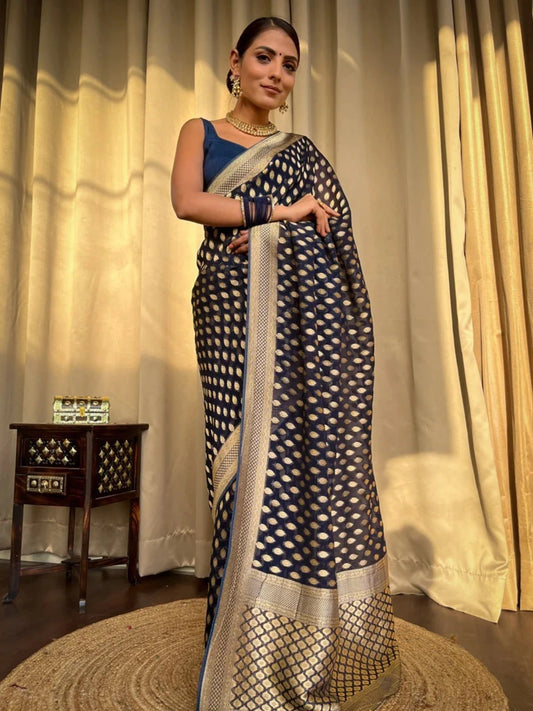 Stunning Cotton Silk Delight - Dark Blue