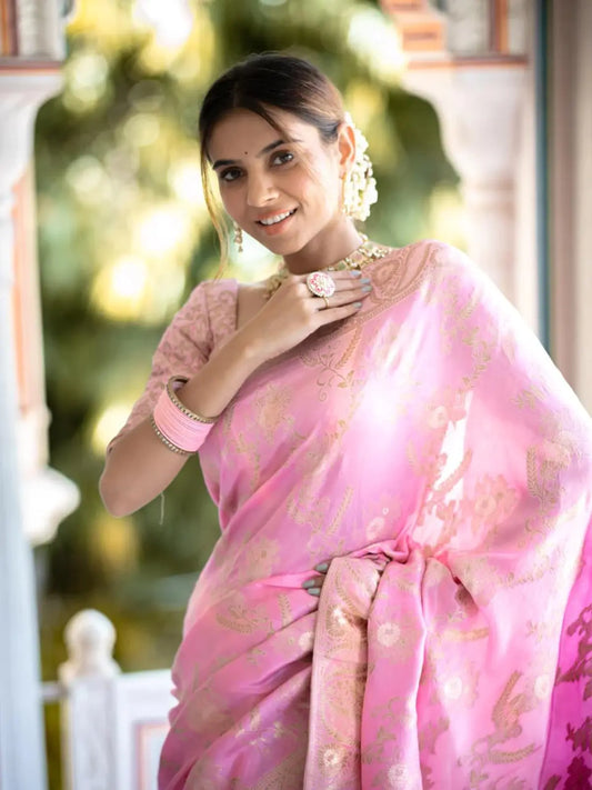 Regal Light Pink Color Silk Saree with Gold Embroidery for woman