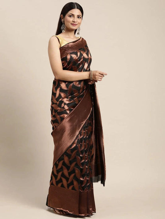 Black Saree with Golden Buti and Paisley Patti Design - Outfit Odessey