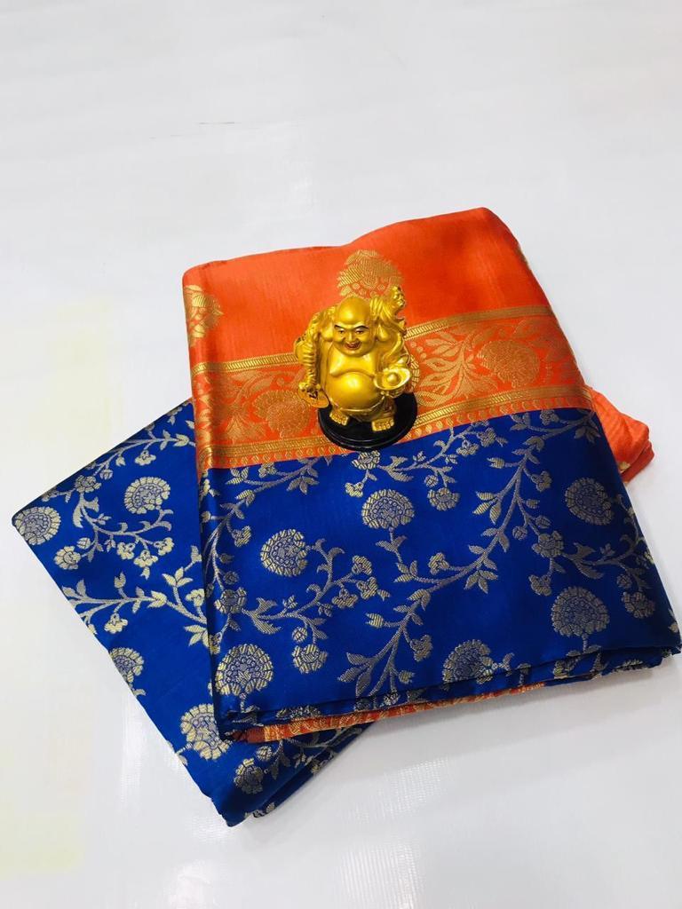 Elegant Blue & Red Paisley Kanjivaram Silk Saree for Timeless Charm - Outfit Odessey