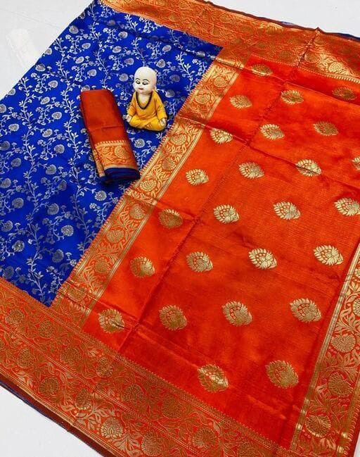 Elegant Blue & Red Paisley Kanjivaram Silk Saree for Timeless Charm - Outfit Odessey