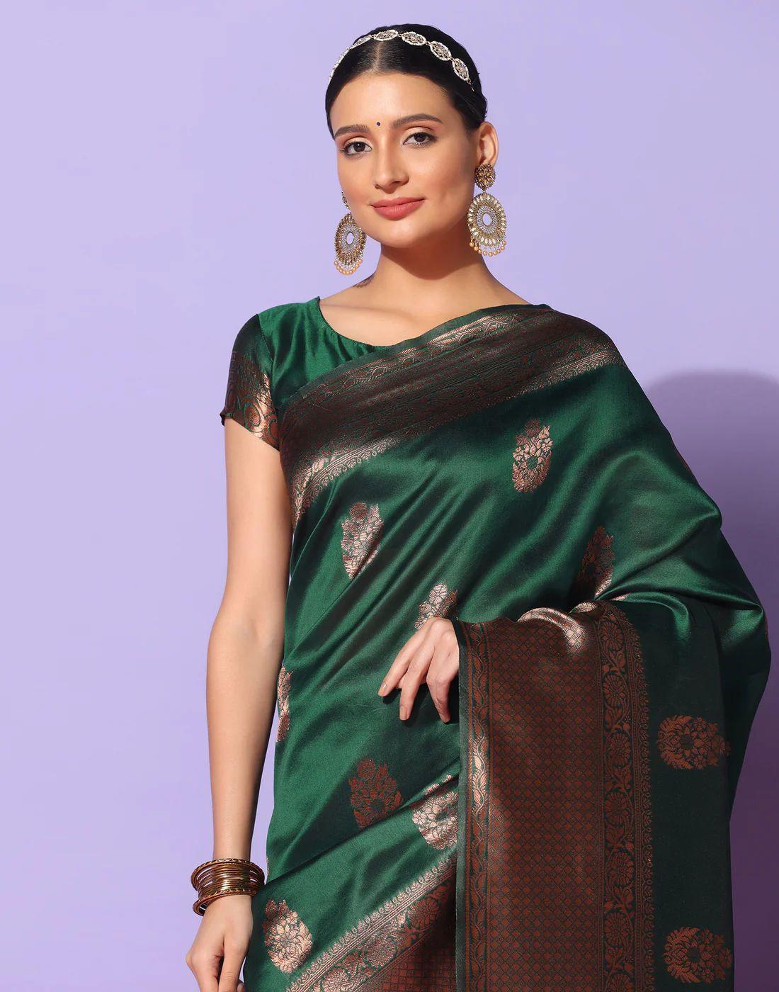 Radiant Green Saree with Charming Pink Palla - Outfit Odessey