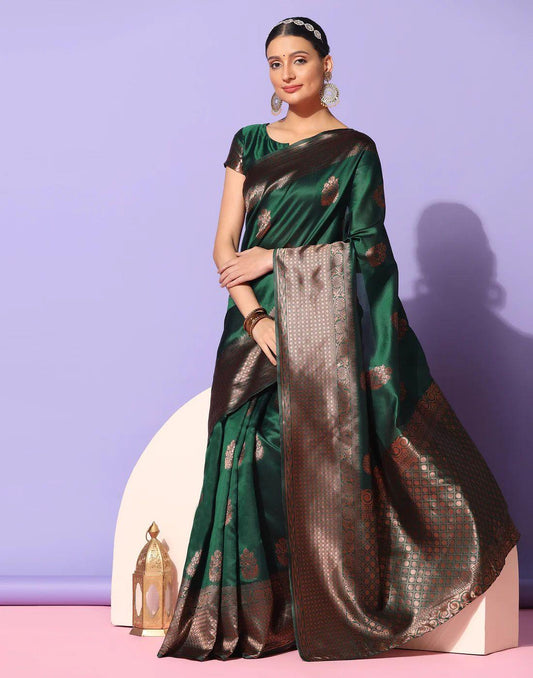 Radiant Green Saree with Charming Pink Palla - Outfit Odessey