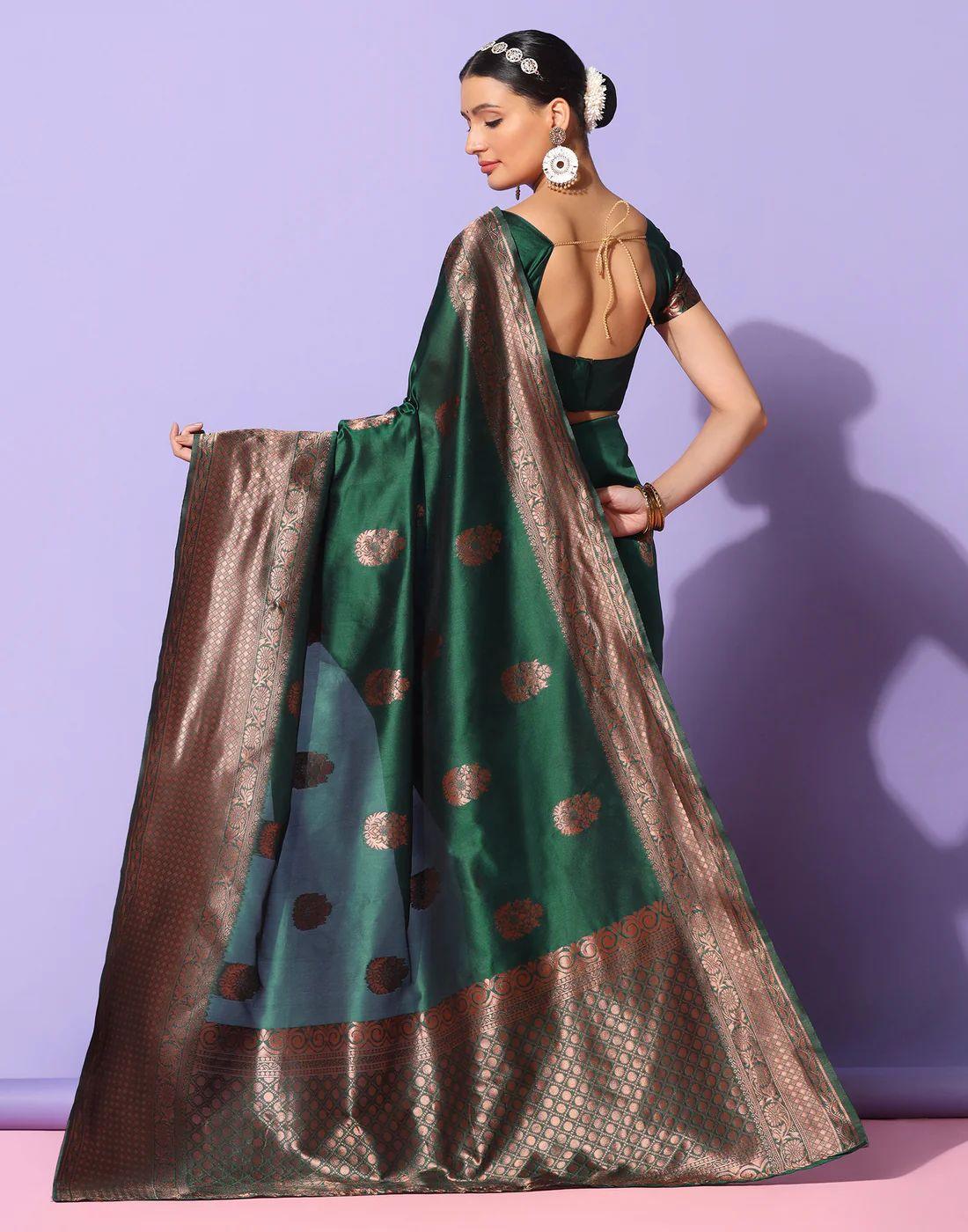 Radiant Green Saree with Charming Pink Palla - Outfit Odessey