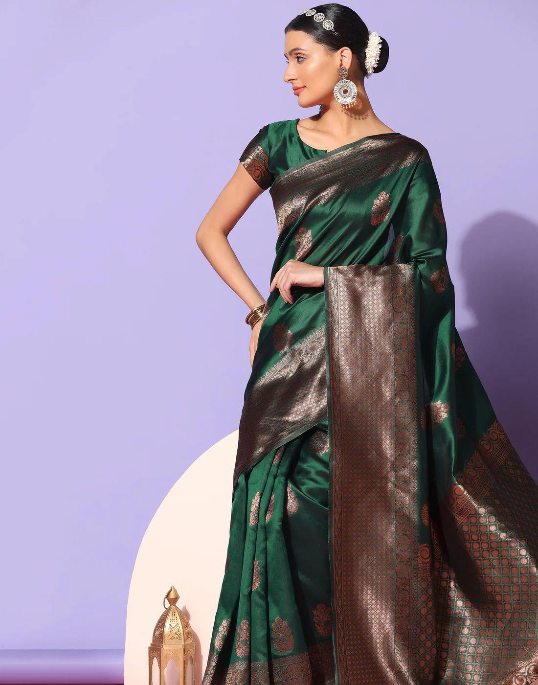 Radiant Green Saree with Charming Pink Palla - Outfit Odessey