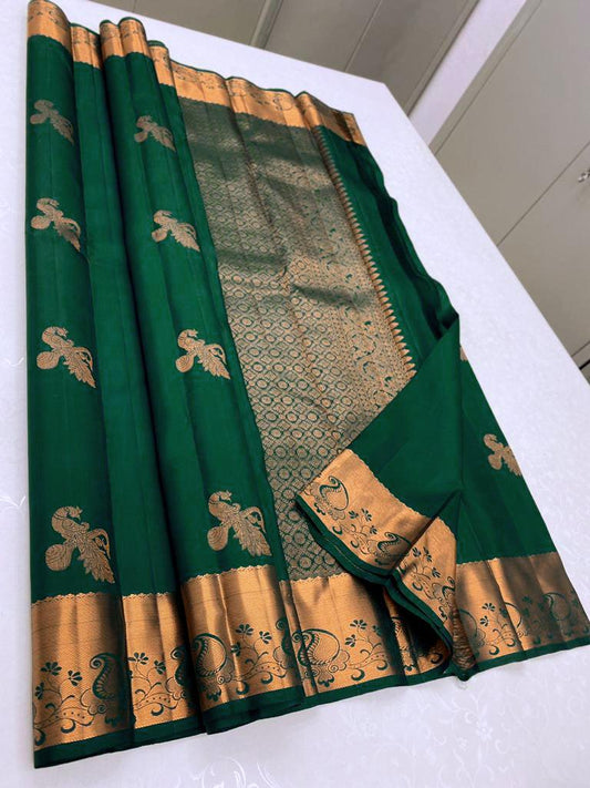 Elegant Green: Graceful Peacock Motif Saree - Outfit Odessey