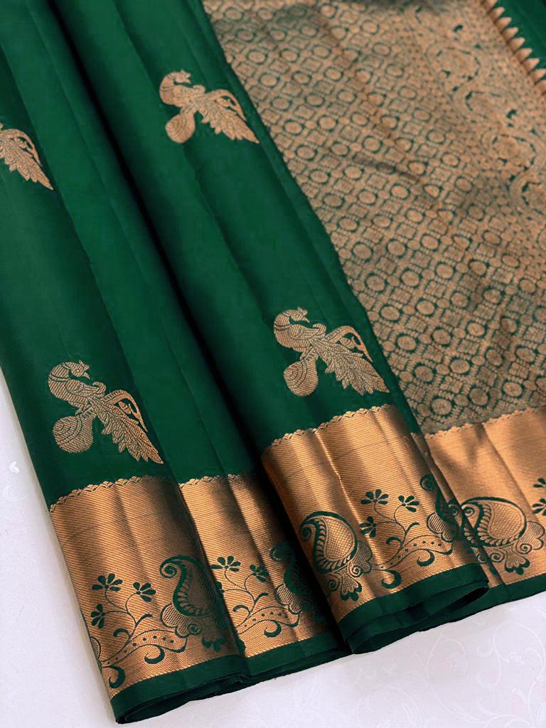 Elegant Green: Graceful Peacock Motif Saree - Outfit Odessey