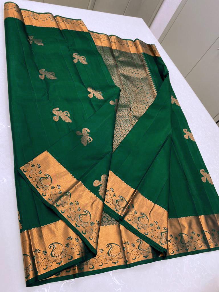 Elegant Green: Graceful Peacock Motif Saree - Outfit Odessey