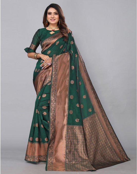 Green Kanjivaram Silk Saree with Kukdo Design - Outfit Odessey