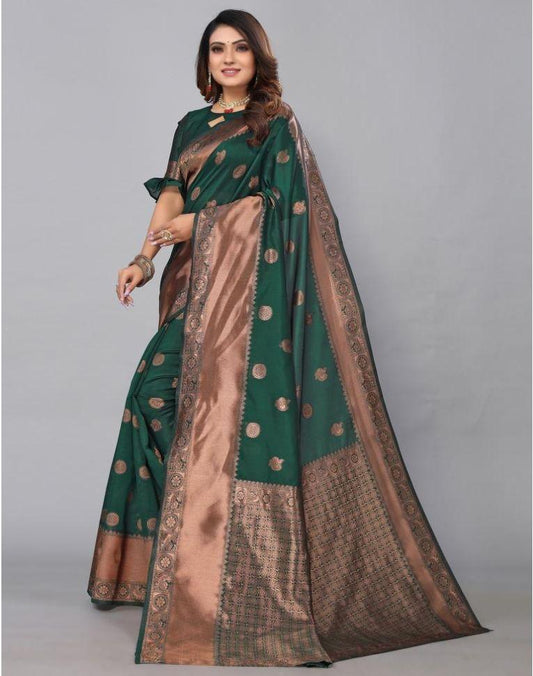 Green Kanjivaram Silk Saree with Kukdo Design - Outfit Odessey