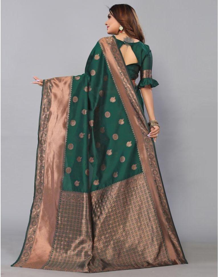 Green Kanjivaram Silk Saree with Kukdo Design - Outfit Odessey