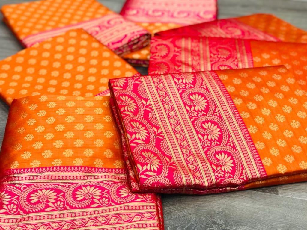 Orange Saree with Stunning Pink Patta - Outfit Odessey