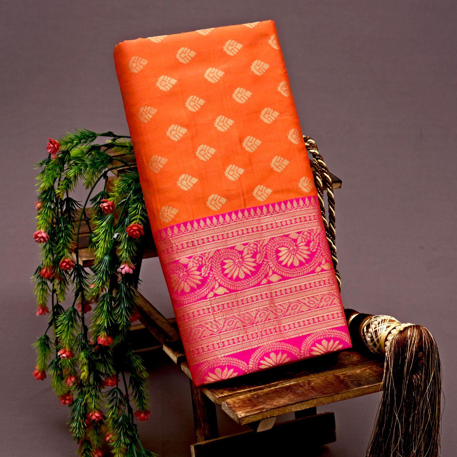 Orange Saree with Stunning Pink Patta - Outfit Odessey