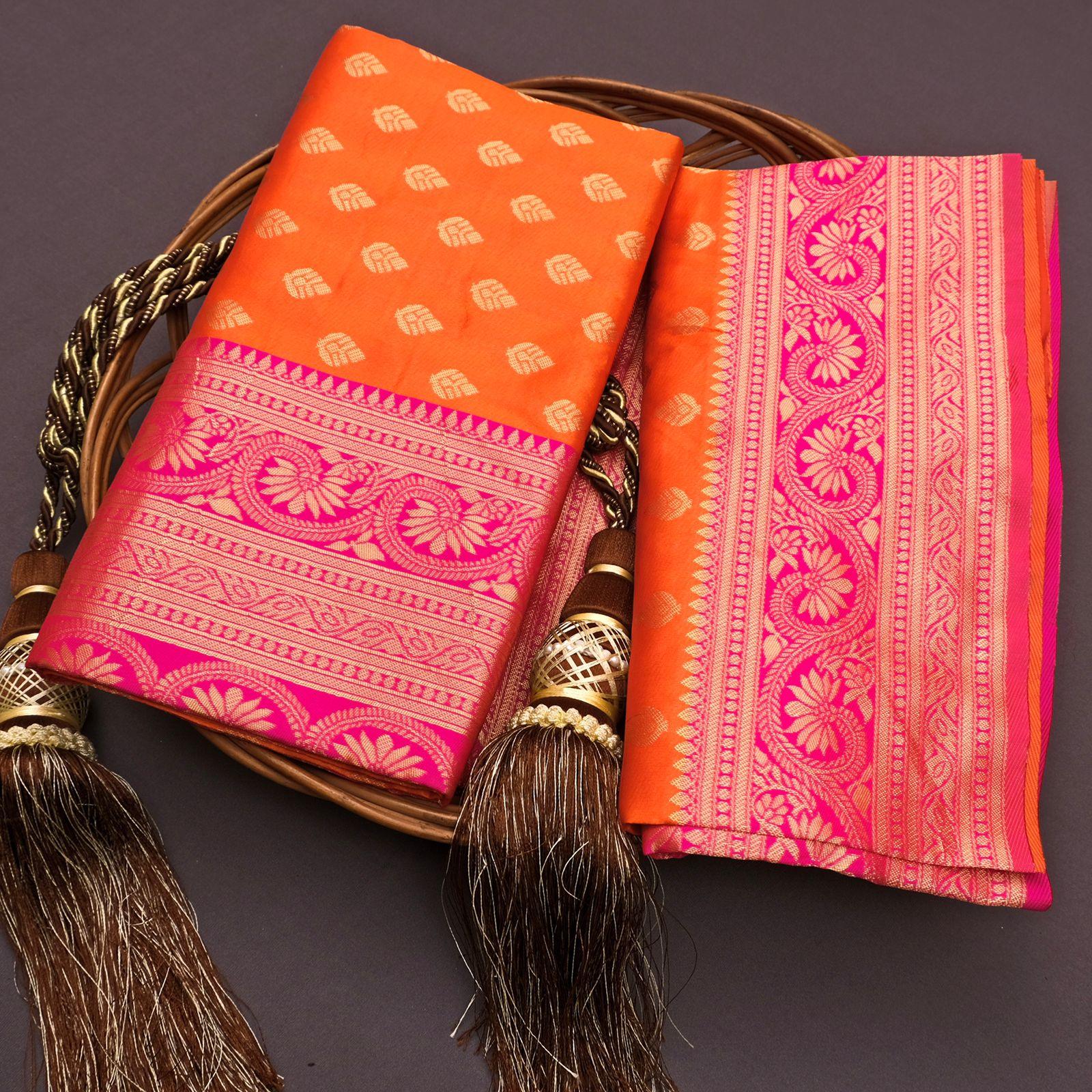 Orange Saree with Stunning Pink Patta - Outfit Odessey