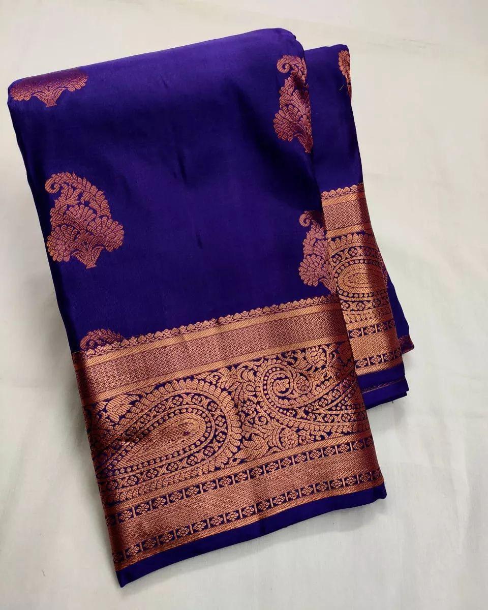 Enchanting Blue Kanjivaram Silk Saree with Delicate Leaf Zari Work - Outfit Odessey