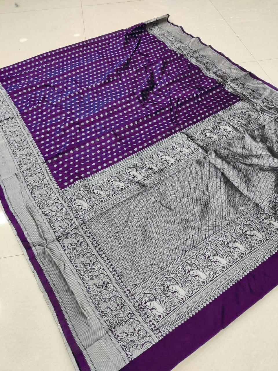 Deep Purple Silk Saree with Beautiful Bindi Work - Outfit Odessey