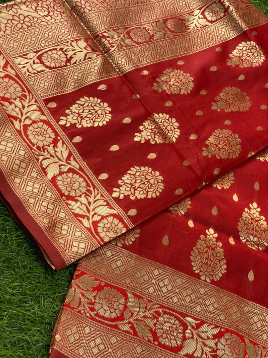 Elegant Red Butta Patti Saree: Vibrant Ethnic Wear for Women - Outfit Odessey