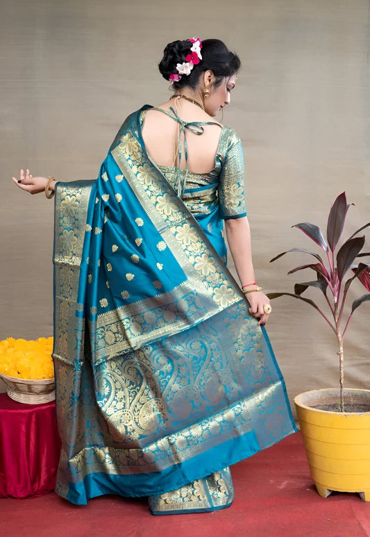 Elegant Blue Cotton Sari