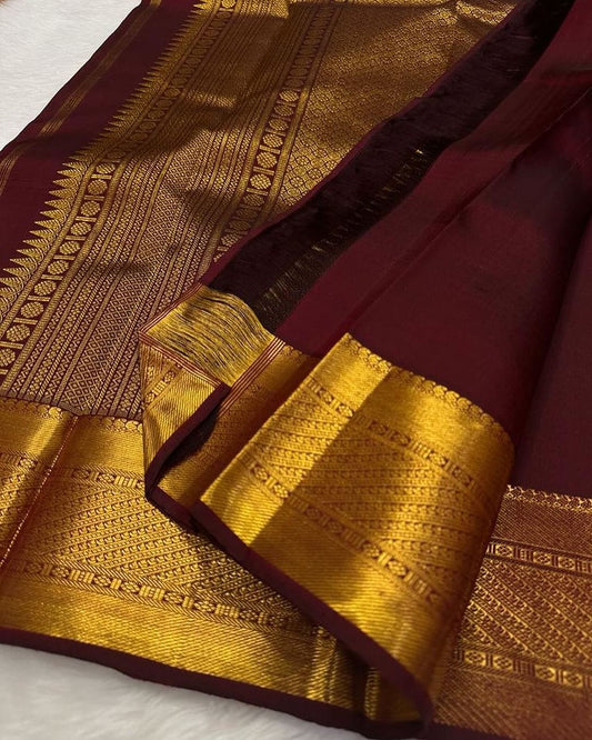 Banarasi Silk Saree for Women, Maroon and Golden, Authentic Indian - Classy